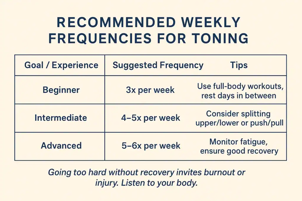 Achieving the Perfect Tone: How Often Should You Exercise for Results? 2 Graphic to show how often you should do exercise to help with toning Rochester